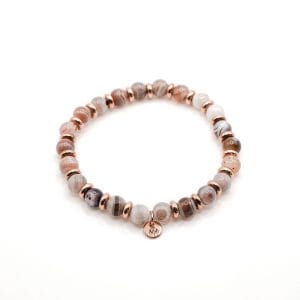 Armband Botswana-Achat Perlen Roségold weißer Hintergrund