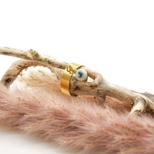 Goldener Charm-Ring Naturstein Moos-Achat