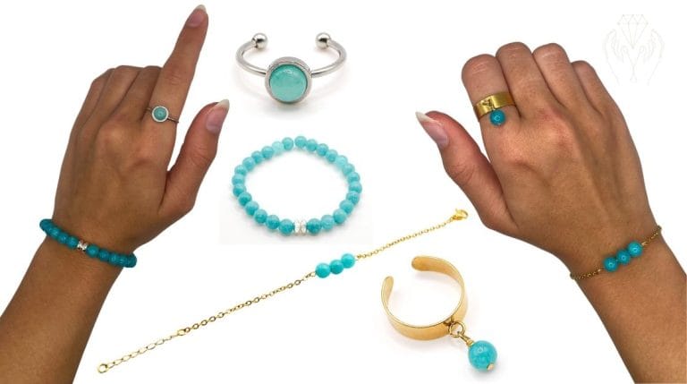 Schmuck aus Amazonit getragen