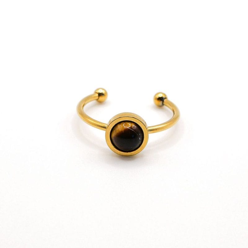 Ring Naturstein Tigerauge Gold Weißer Hintergrund